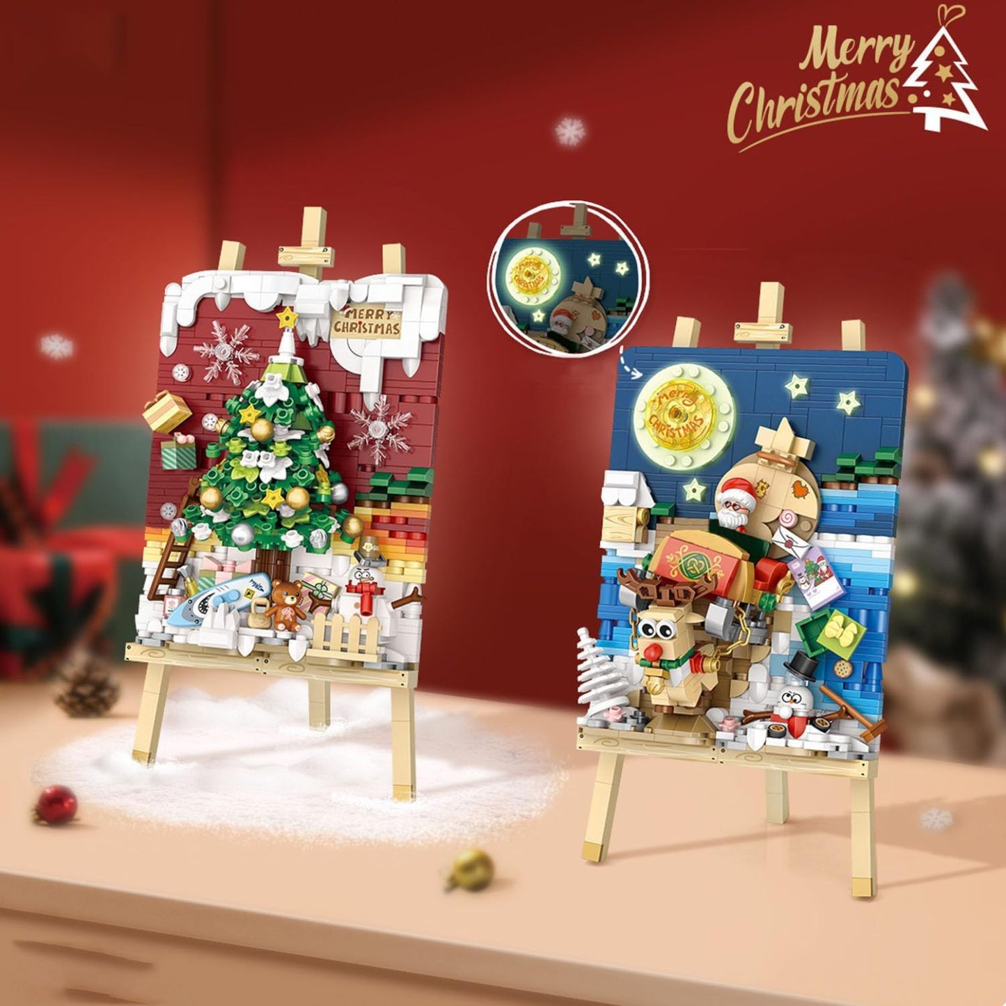 Mini Building Christmas Tree 3D Painting Block Set, 667PCS DIY Creative Stereograph Building Model Kit, MOC Construction Toy, Not Compatible with Maior Brands Building Bricks - 