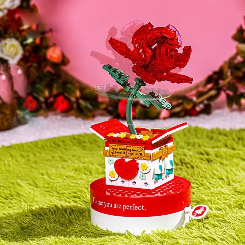 Buildable Rose Music Box A Forever Bloom for the One You Love 374pcs -