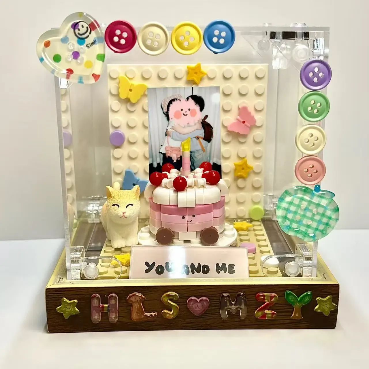 Personalized Birthday Memory Brick Display DIY Kit | Custom Photo Keepsake with Cake & Name