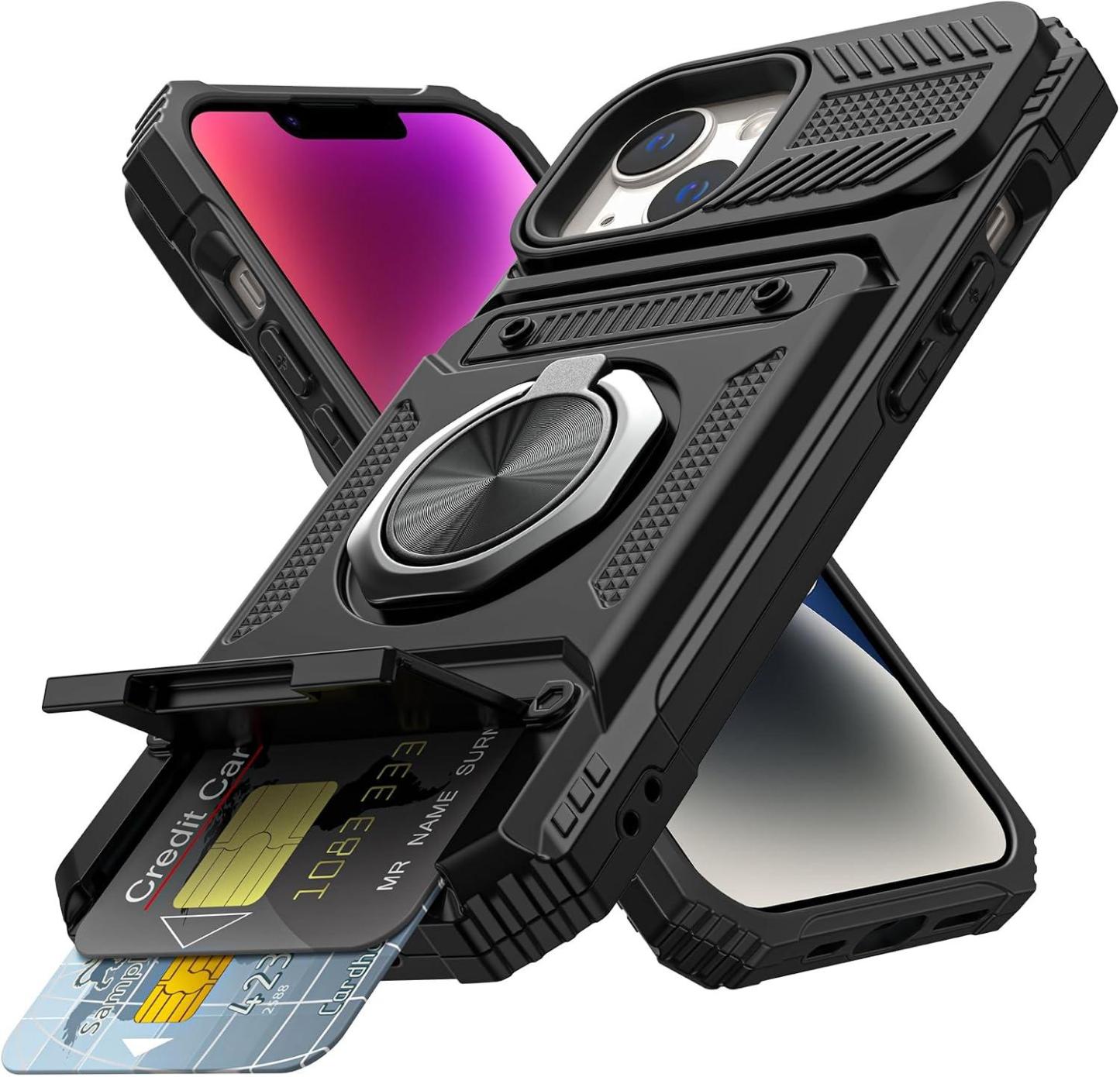 Vofolen for iPhone 14 Wallet Case with Card Holder [Store 2 Cards] Black