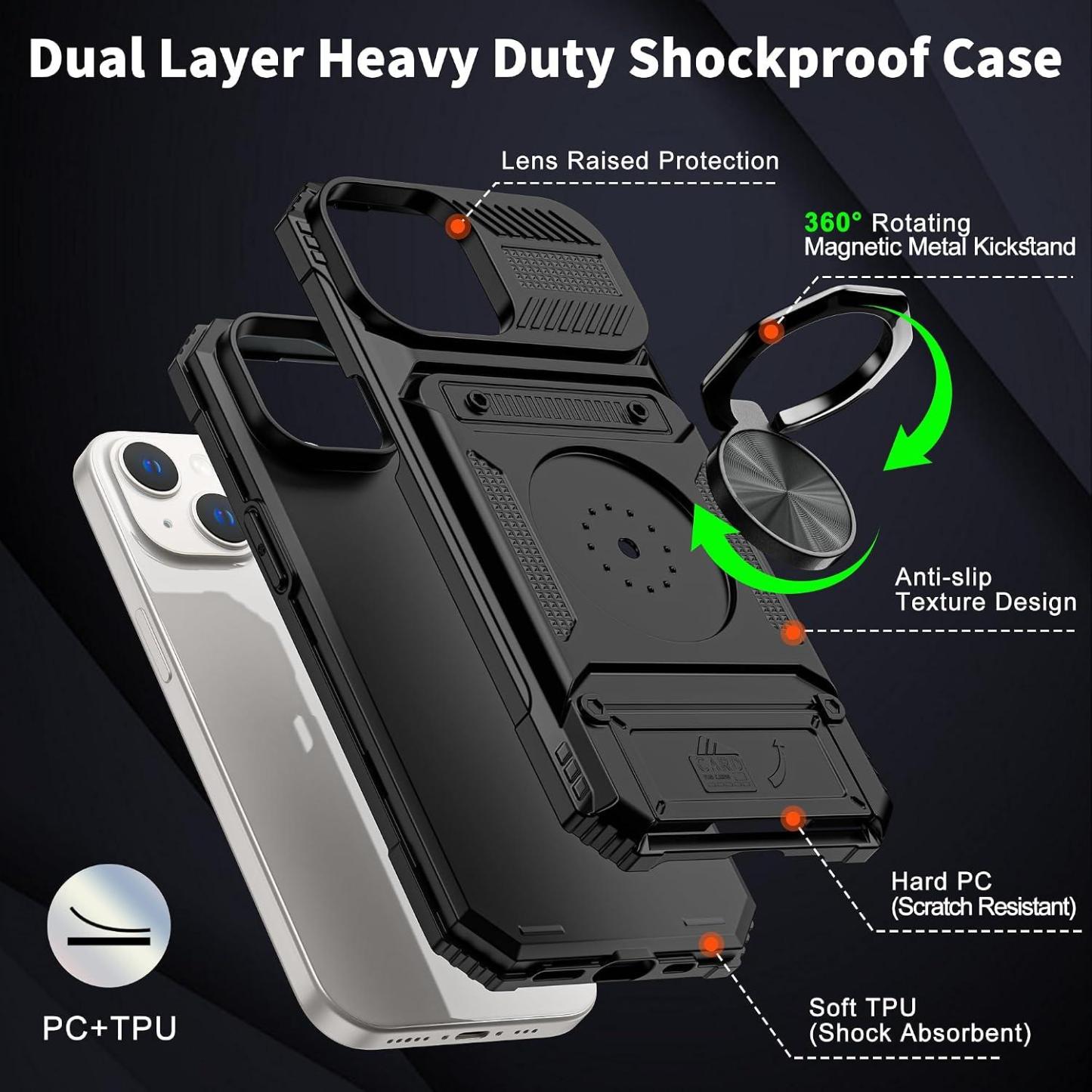 Vofolen for iPhone 14 Wallet Case with Card Holder [Store 2 Cards] Black