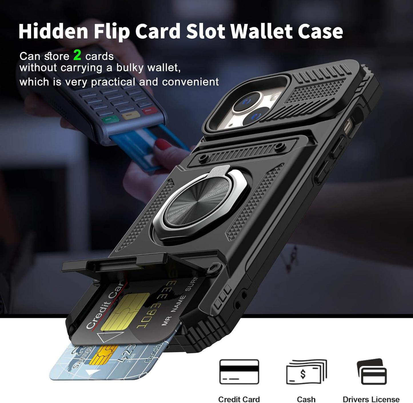 Vofolen for iPhone 14 Wallet Case with Card Holder [Store 2 Cards] Black