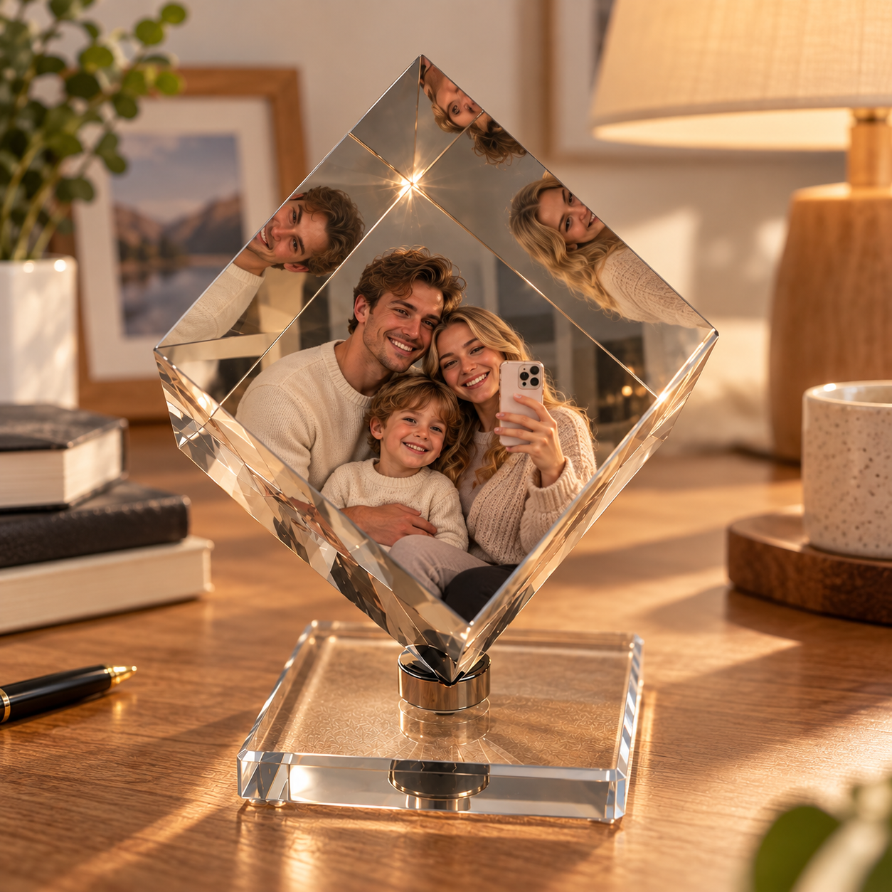 Custom Photo Crystal Glass Cube – Personalized 3-Picture Keepsake Gift for Couples, Anniversary & Birthday