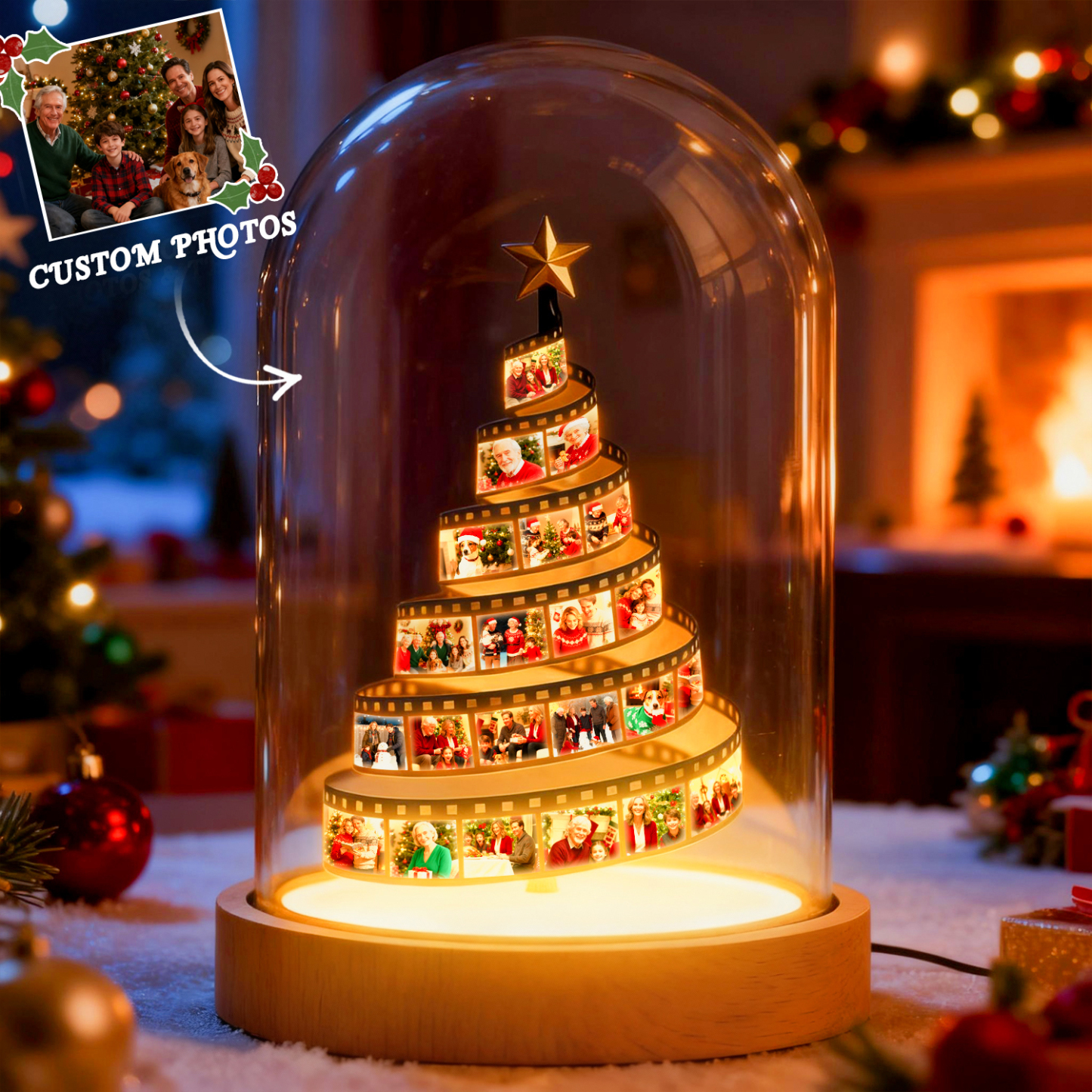 Custom Photo Film Christmas Tree Night Light Personalized Family Keepsake with Engraved Base Christmas Gift
