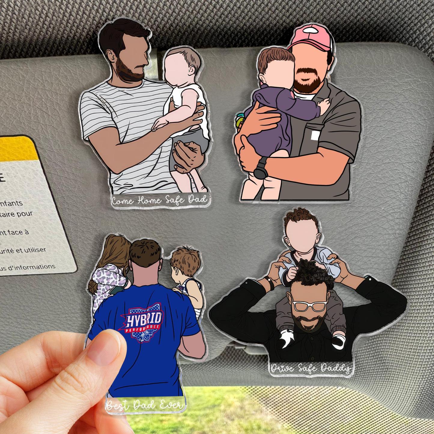 Personalized Dad Photo  Car Visor Clip Custom Portrait From Photo Faceless Portrait Car Visor Clip Husband New Dad Gift