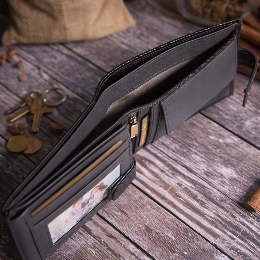Father's Day Gift, Personalised Men's Wallet, Genuine Soft Black Leather Wallet, Personalized Engraved Gift for Dad, Him, Boyfriend, Husband
