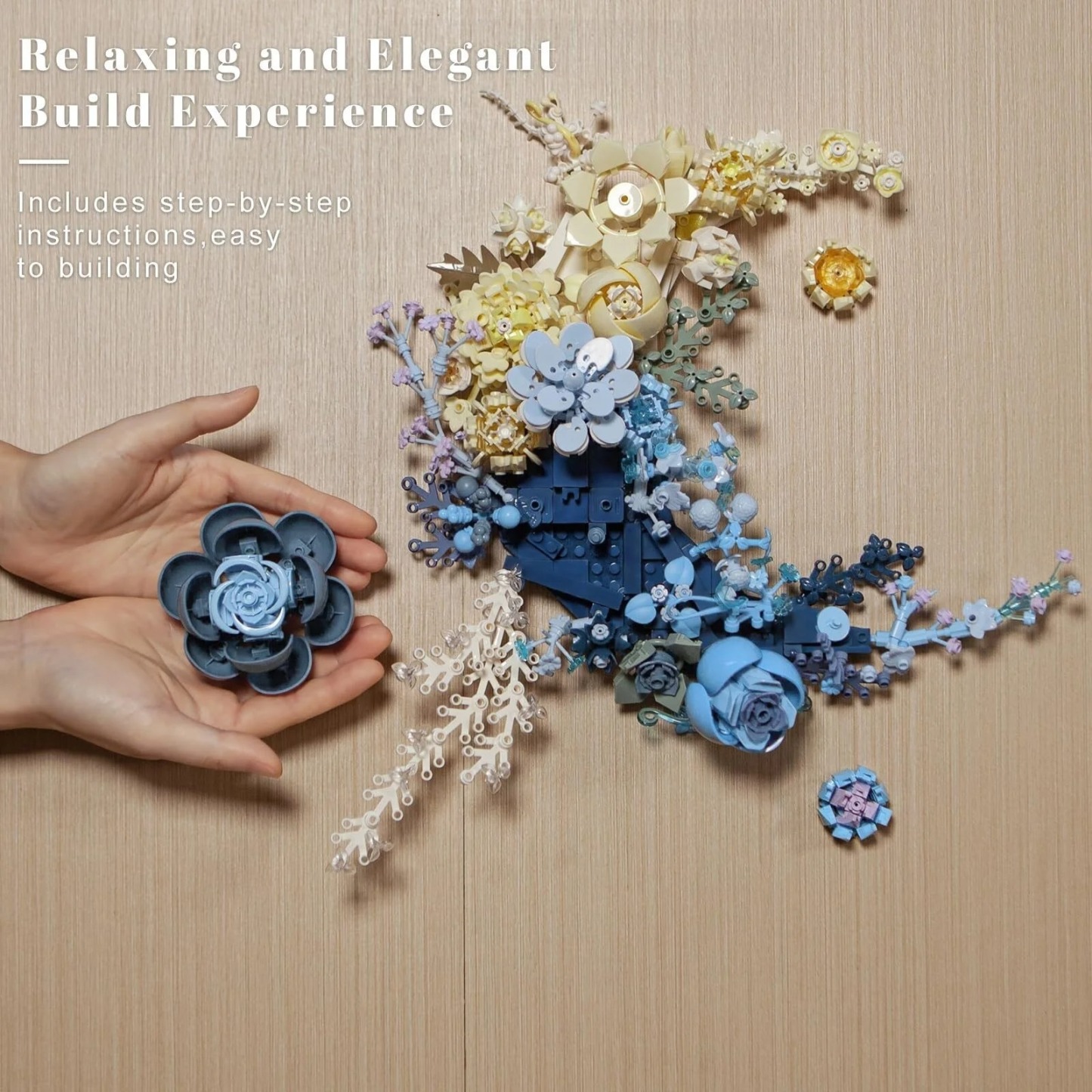 Blue Moon Flower Building Set, Botanical Collection Crescent-Shaped Artificial Flowers Building Blocks Kit Compatible with Lego for Adults Home Décor Wall Art Decoration