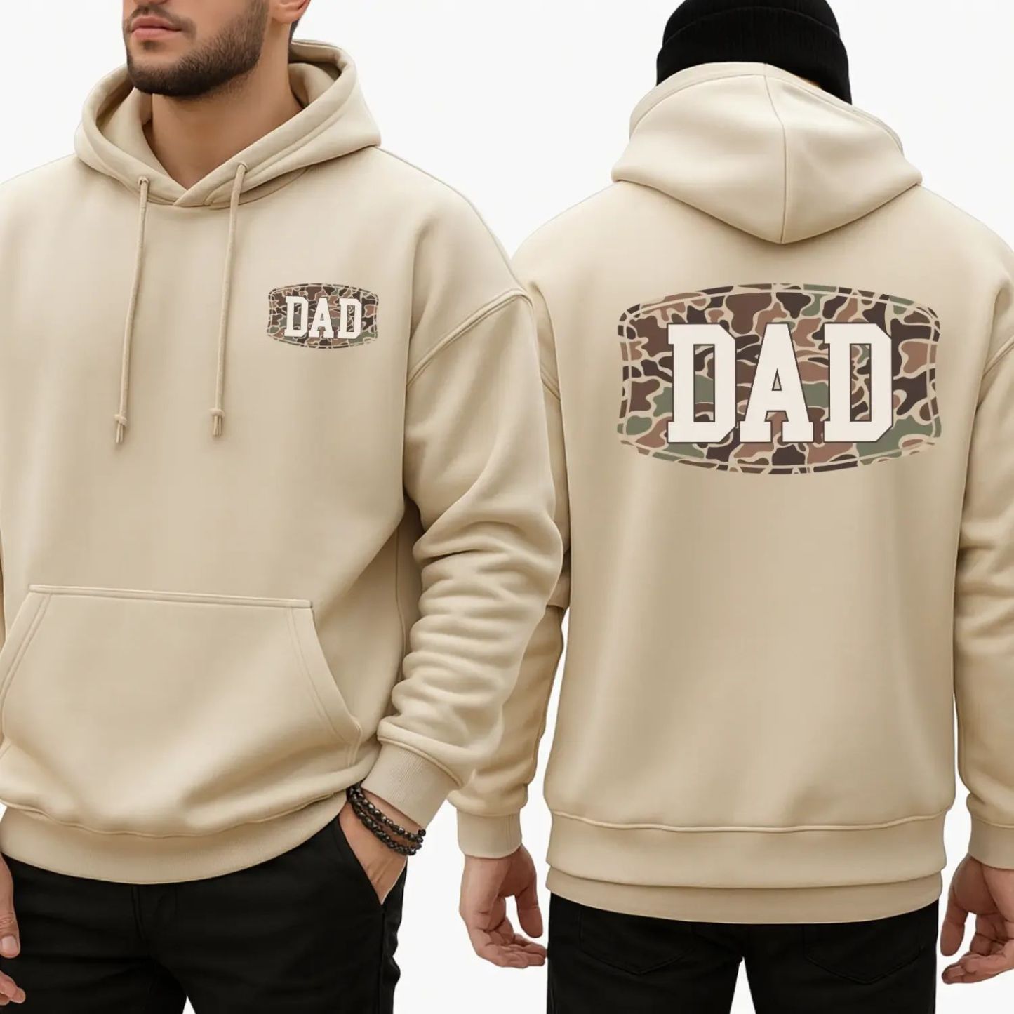 Camo Dad 2-Sided Hoodie, Funny Camouflage Graphic Pullover Casual Gift for Fathers