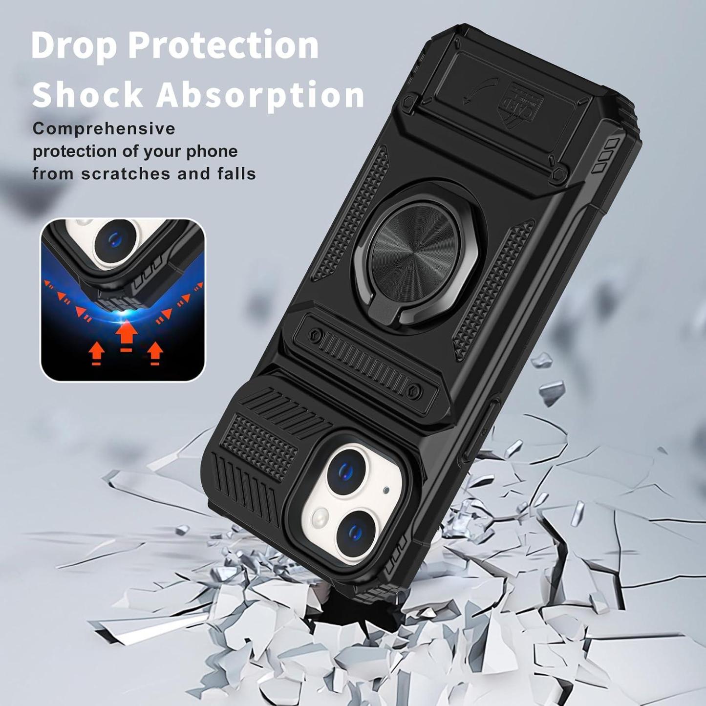Vofolen for iPhone 14 Wallet Case with Card Holder [Store 2 Cards] Black