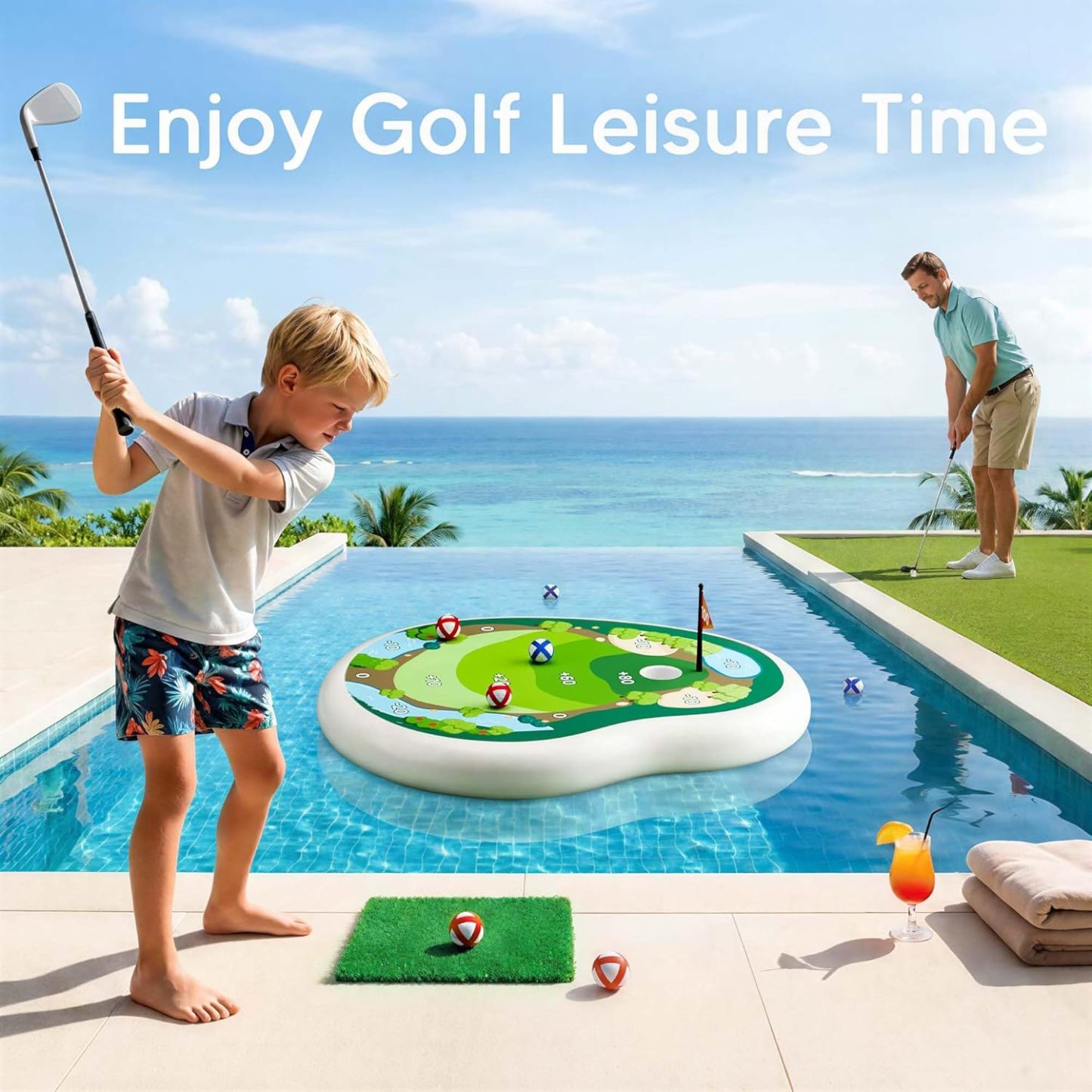 Kids Inflatable Golf Pool Toys Fun Swimming Pool Game Floating Water Chipping Green W/Sticky Balls Yard Summer Party Birthday Gift