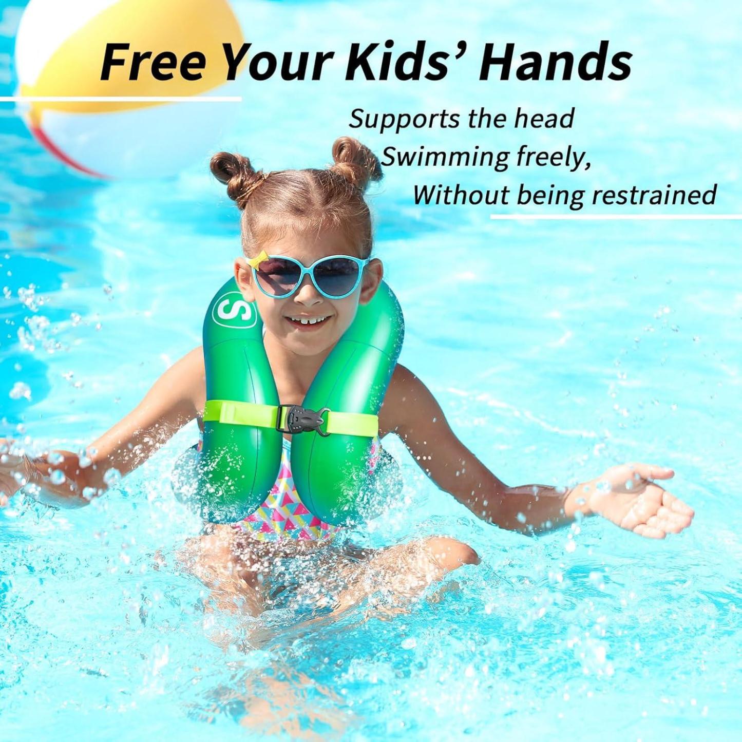 Inflatable Swim Vest for Kids & Adults, Adjustable Swimming Float Jacket, Lightweight Buoyancy Aid for Pool, Beach & Water Sports - 