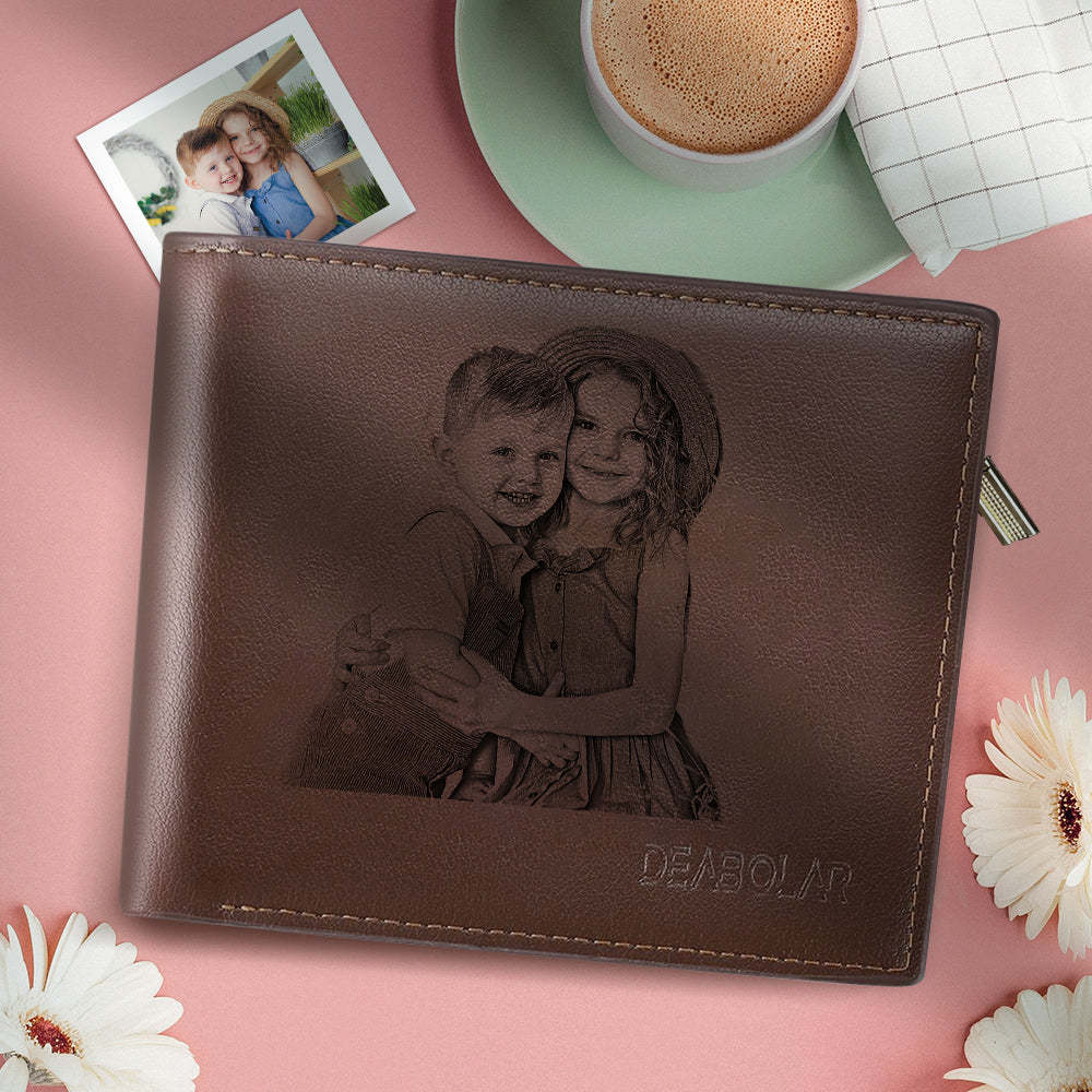 Gifts For Men Custom Photo Engraved Short Wallet For Him