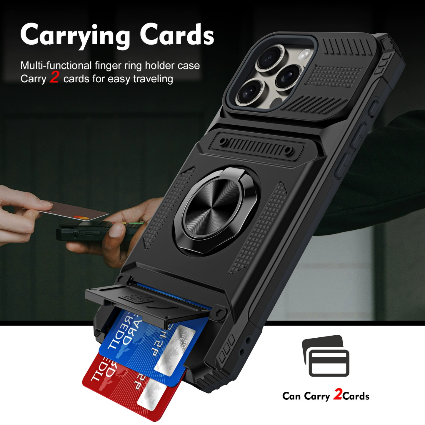 Vofolen for iPhone 14 Wallet Case with Card Holder [Store 2 Cards] Black