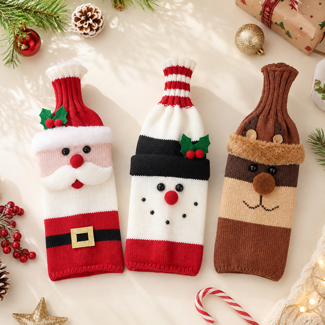 Santa Wine Bottle Cover - Festive Christmas Gift for Hosts Parties & Holiday Table Decor