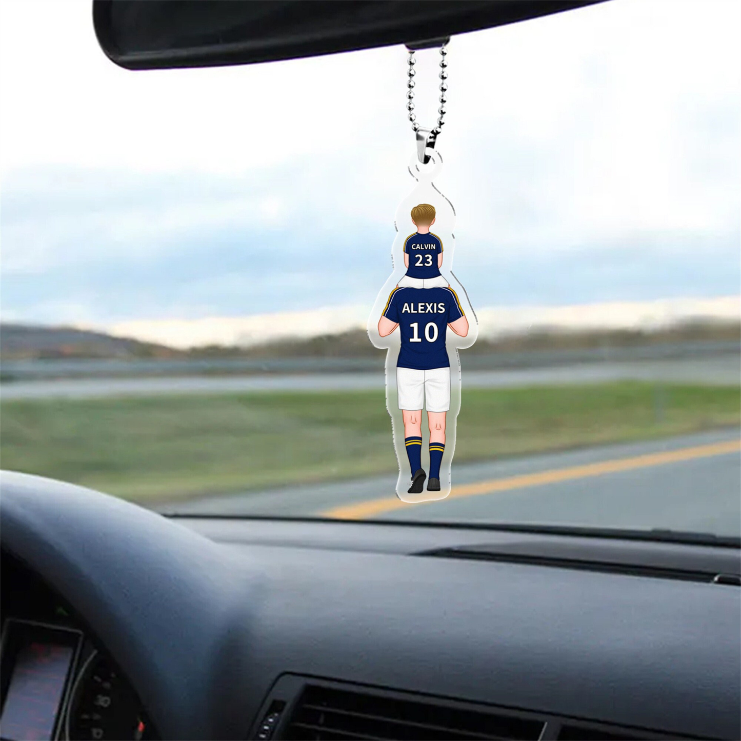 Personalized Soccer Jersey Keychain for Dad, Customized Names & Numbers Acrylic Football Keychain, Car Hanging Keyring, Gift for Him Husband