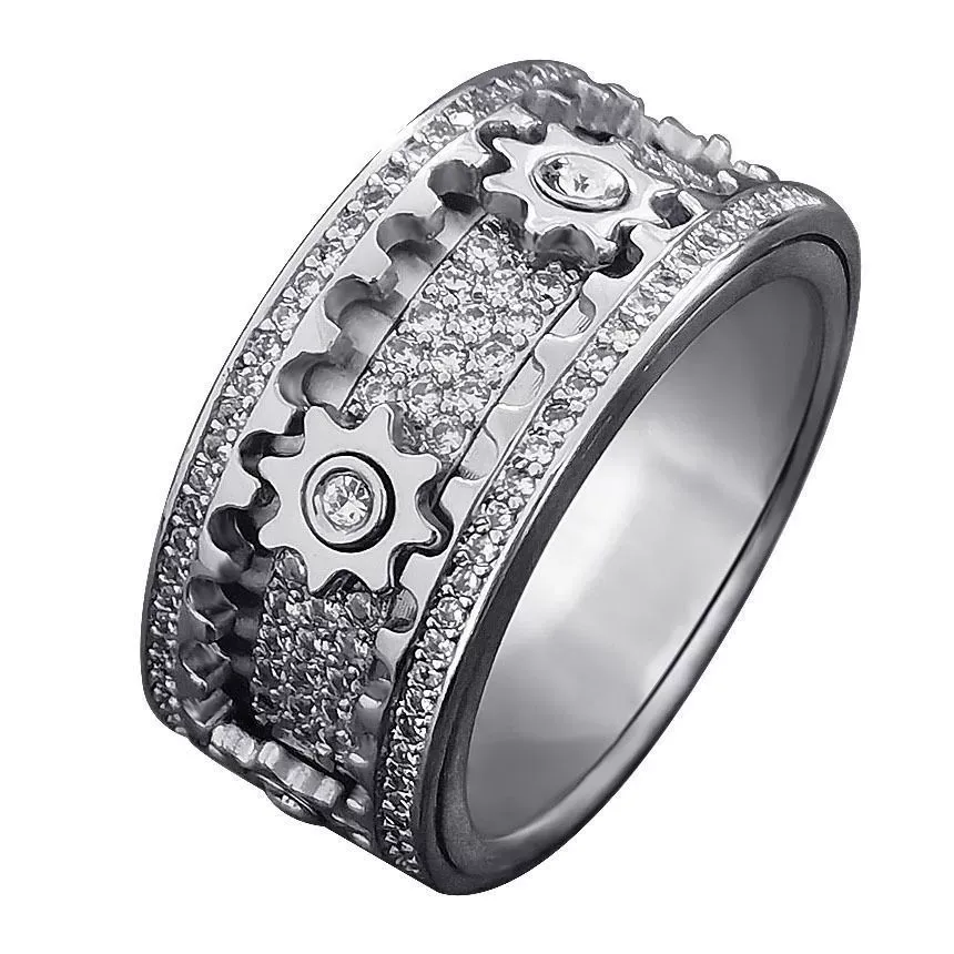 Rotating Gear Spinner Ring for Men & Women Stainless Steel Anxiety Relief