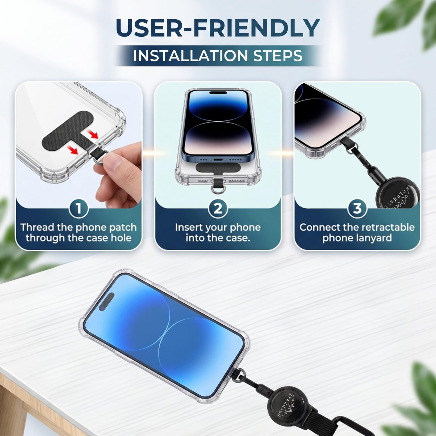 Retractable Phone Tether For Iphone & Smartphones | Anti-Drop Safety Lanyard, Locking Clip & 360° Swivel, Secure Holder For Skiing, Hiking, Cycling, Travel