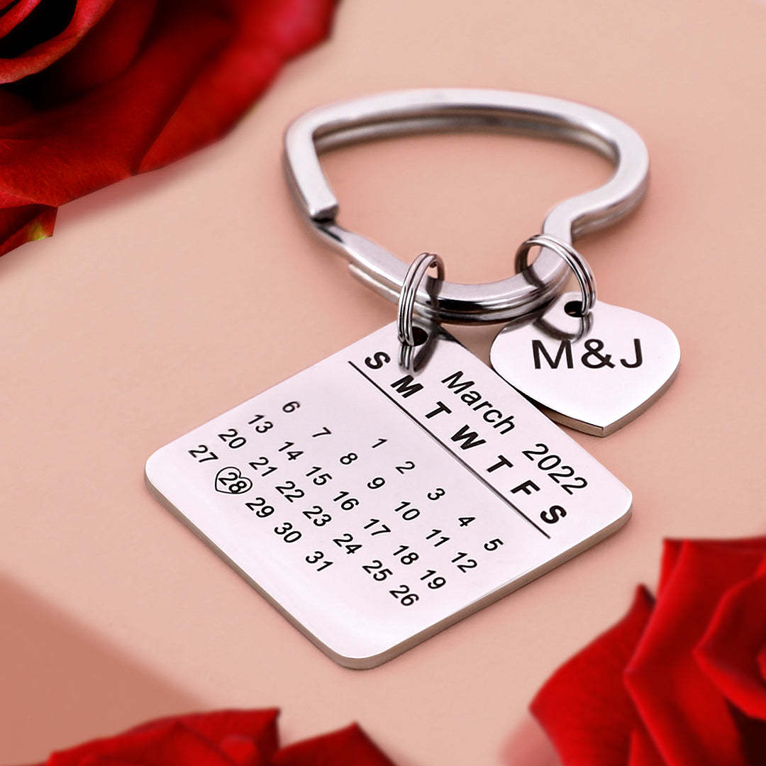 Anniversary Gifts Custom Calendar Keychain Heart Shape Keychain