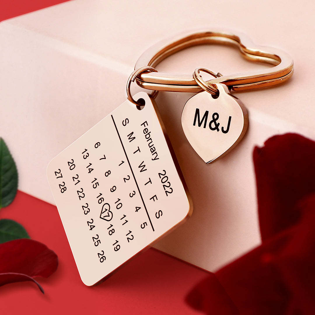 Anniversary Gifts Custom Calendar Keychain Heart Shape Keychain