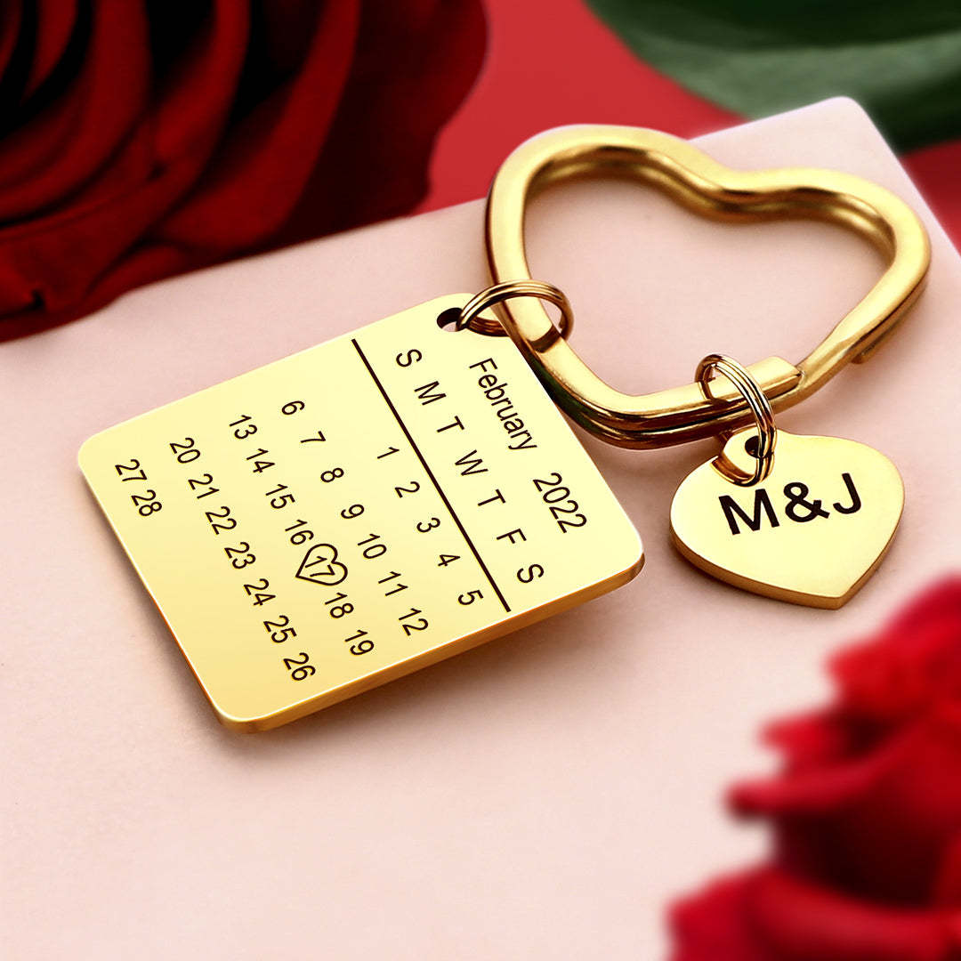 Anniversary Gifts Custom Calendar Keychain Heart Shape Keychain