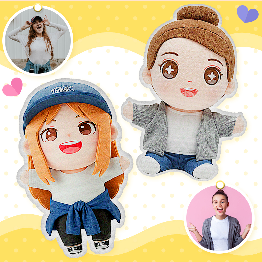 Custom Photo Plush Doll Pillow Personalized Cartoon Mini Me Plush Pillow Birthday Gift for Friend