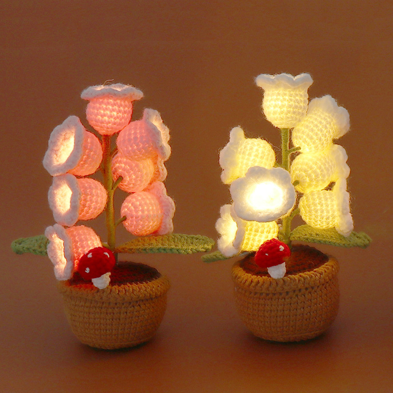 Handmade Crochet Lily of the Valley Flower Lamp | Potted Desk Light | Finished Floral Night Light