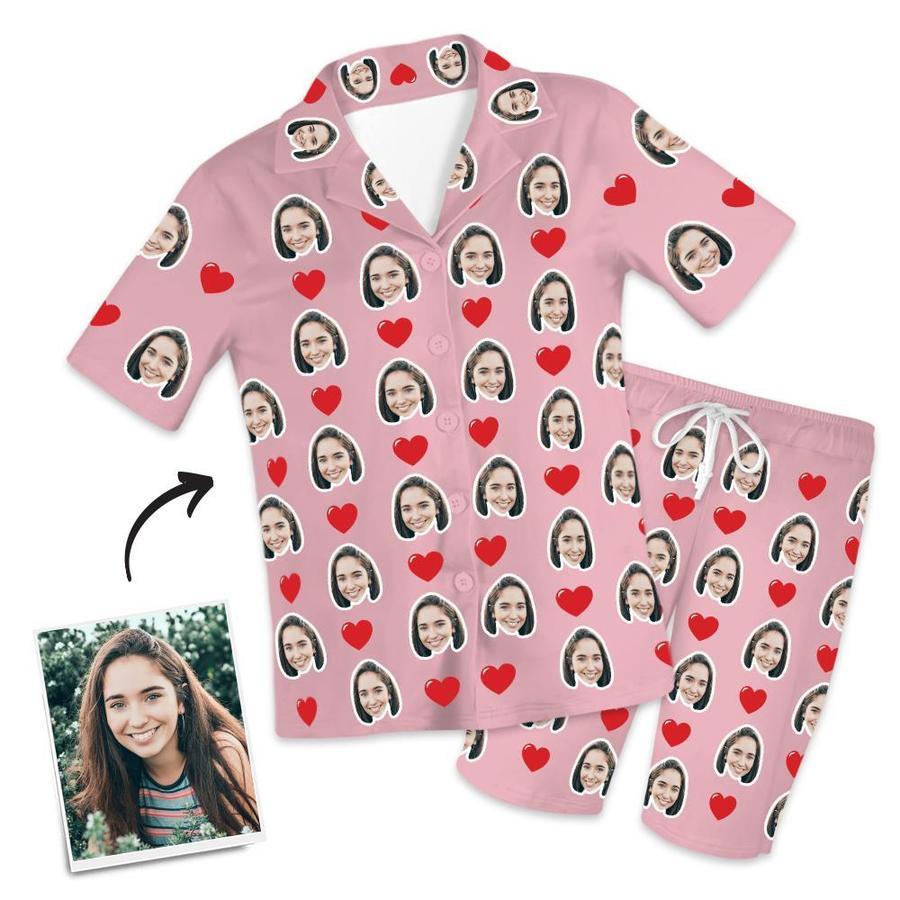 Customized Photo Short Sleeved Pajamas Home pajamas-Hearts - 