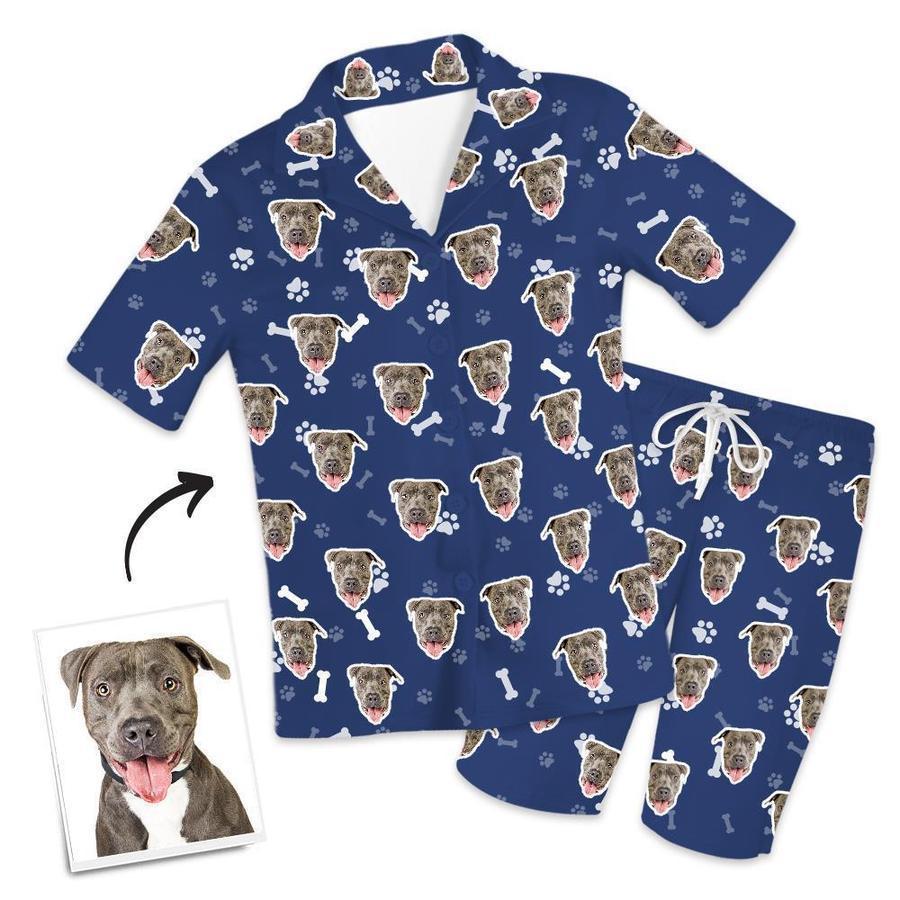 Custom Dog Face Short Sleeved Pajamas Personalised Pet Bone Pajamas - 