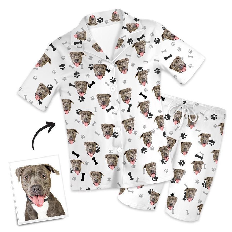 Custom Dog Face Short Sleeved Pajamas Personalised Pet Bone Pajamas - 