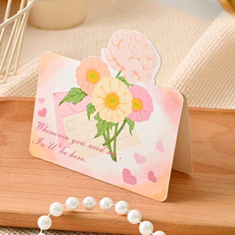 3D Floral Bouquet Greeting Card - Hand-Painted Rose Decor with Message Card for Romantic Gifts