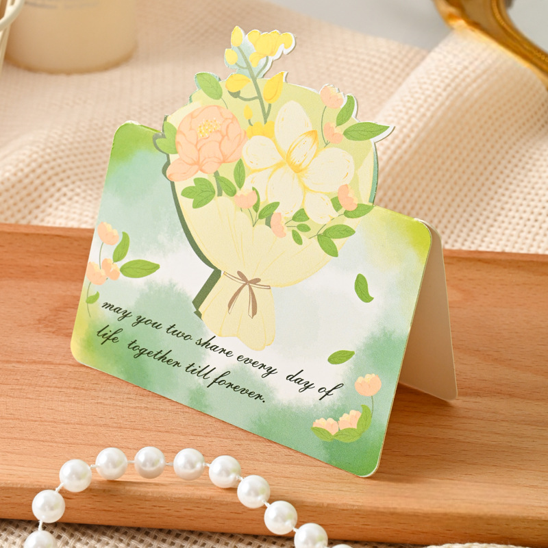 3D Floral Bouquet Greeting Card - Hand-Painted Rose Decor with Message Card for Romantic Gifts