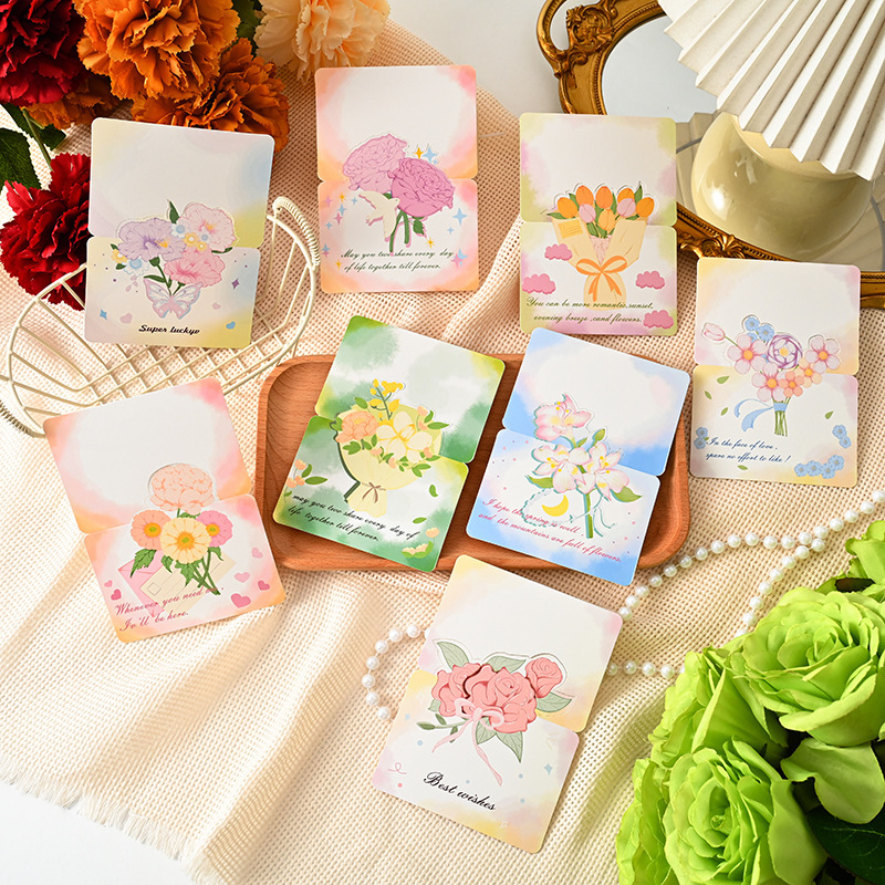 3D Floral Bouquet Greeting Card - Hand-Painted Rose Decor with Message Card for Romantic Gifts