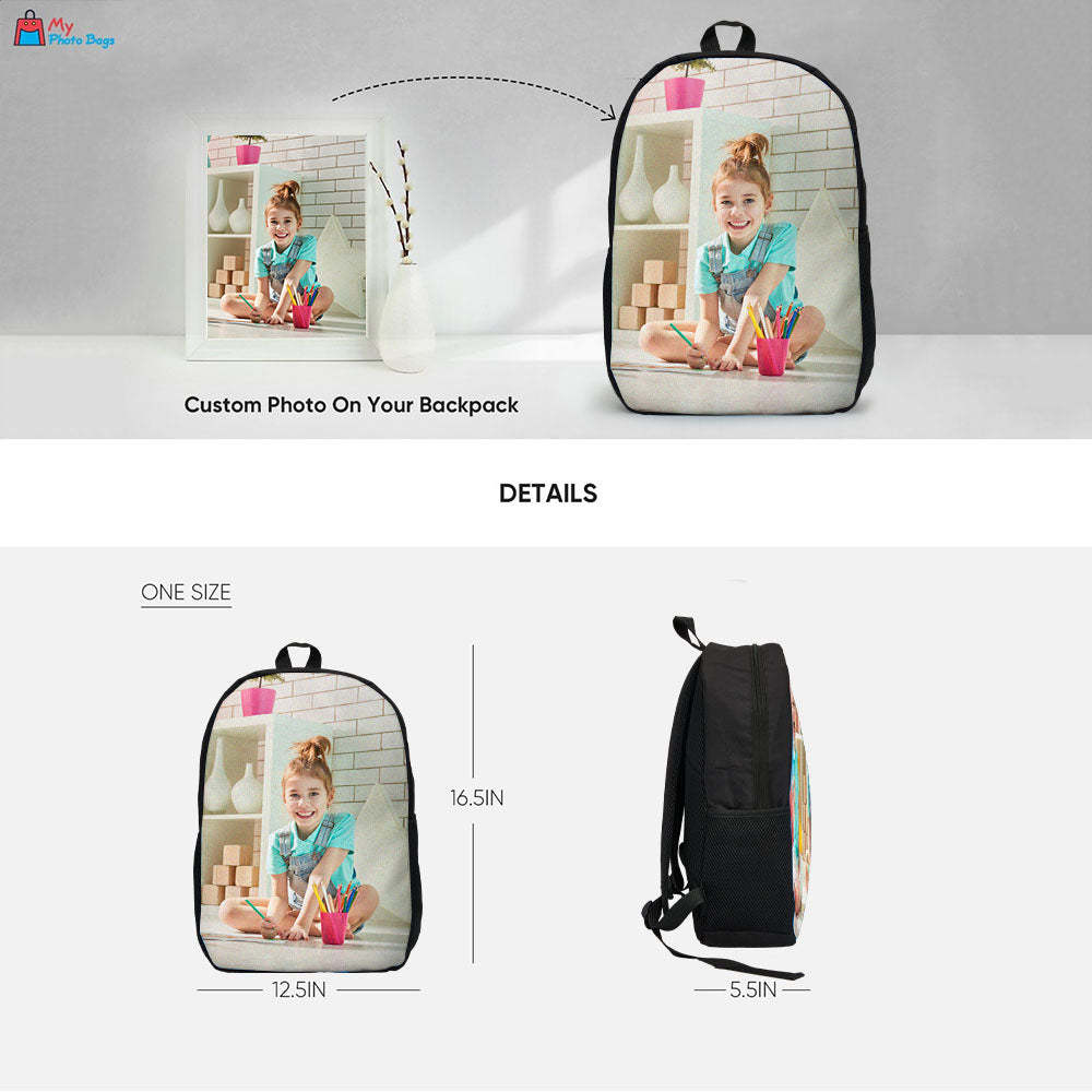 Custom Photo School Backpack, Back To School Gifts Picture Backpacks For Boys And Girls -