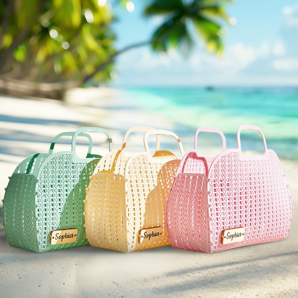 Custom Jelly Bag with Name Tag - Personalized Back To School Beach Tote Girls Birthday, Party, Bridesmaid Gifts