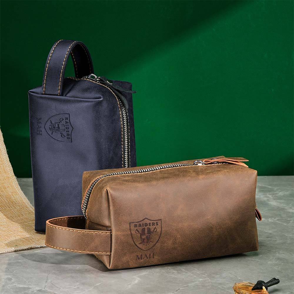 Personalized Leather Toiletry Bag Men's for Football Players, Custom Leather Dopp Kits for Football Teams, Fathers Day Gift Him Dad Father