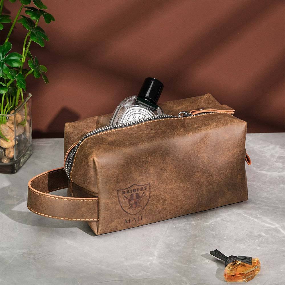 Personalized Leather Toiletry Bag Men's for Football Players, Custom Leather Dopp Kits for Football Teams, Fathers Day Gift Him Dad Father