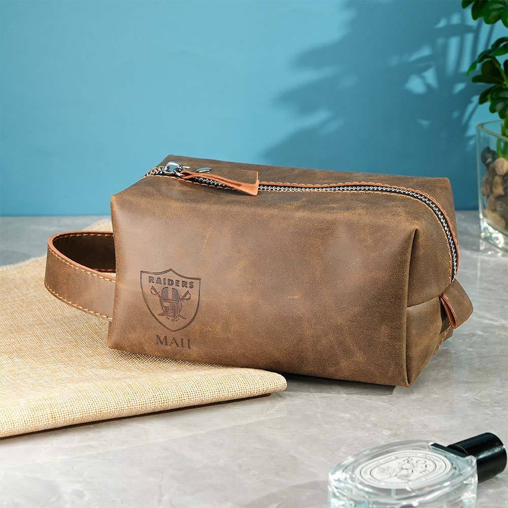 Personalized Leather Toiletry Bag Men's for Football Players, Custom Leather Dopp Kits for Football Teams, Fathers Day Gift Him Dad Father