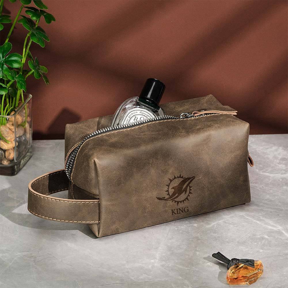 Personalized Leather Toiletry Bag Men's for Football Players, Custom Leather Dopp Kits for Football Teams, Fathers Day Gift Him Dad Father
