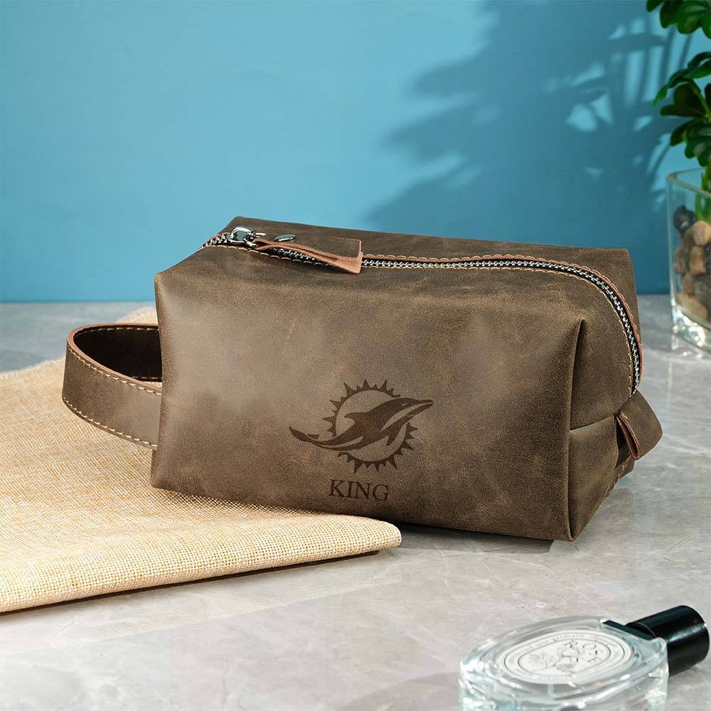 Personalized Leather Toiletry Bag Men's for Football Players, Custom Leather Dopp Kits for Football Teams, Fathers Day Gift Him Dad Father