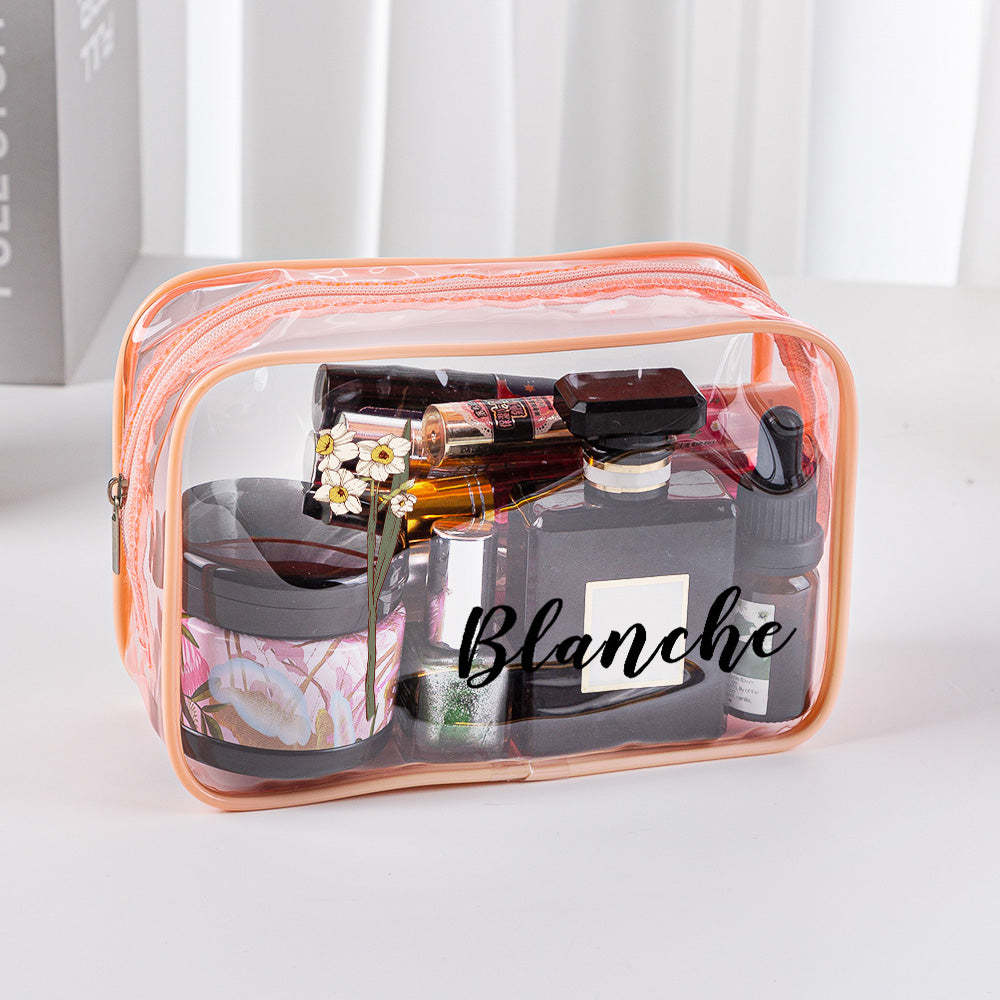 Personalized Birth Flower Clear Makeup Bag Waterproof Cosmetic Bag Wedding Travel Gift for Her - 