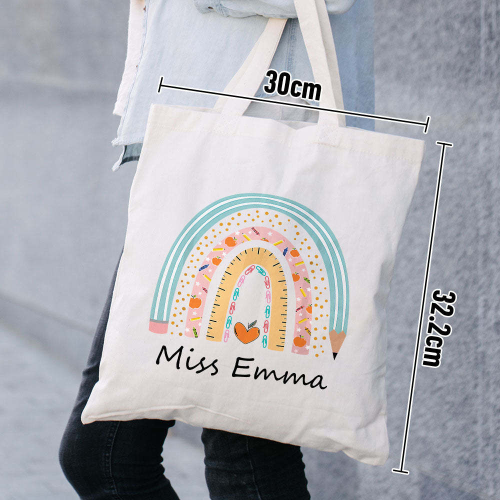 Personalized Teacher Tote Bag Boho Rainbow Tote Bag Gift For Teacher - Myphotowallet