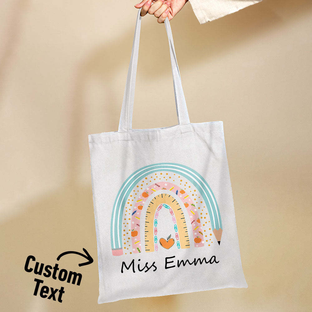 Personalized Teacher Tote Bag Boho Rainbow Tote Bag Gift For Teacher - Myphotowallet
