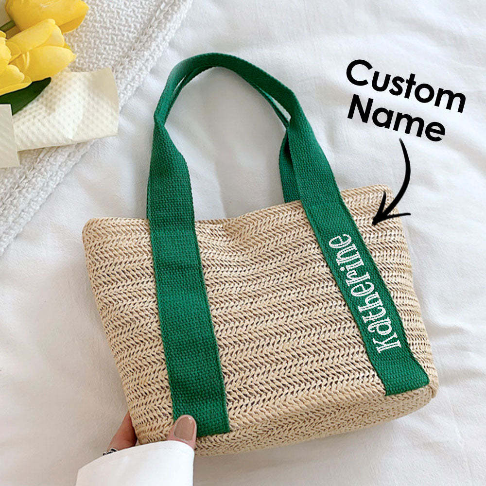 Personalized Beach Straw Bags Custom Tote Bag Bridal Shower Bag Wedding Gift for Bridesmaid Bride - 