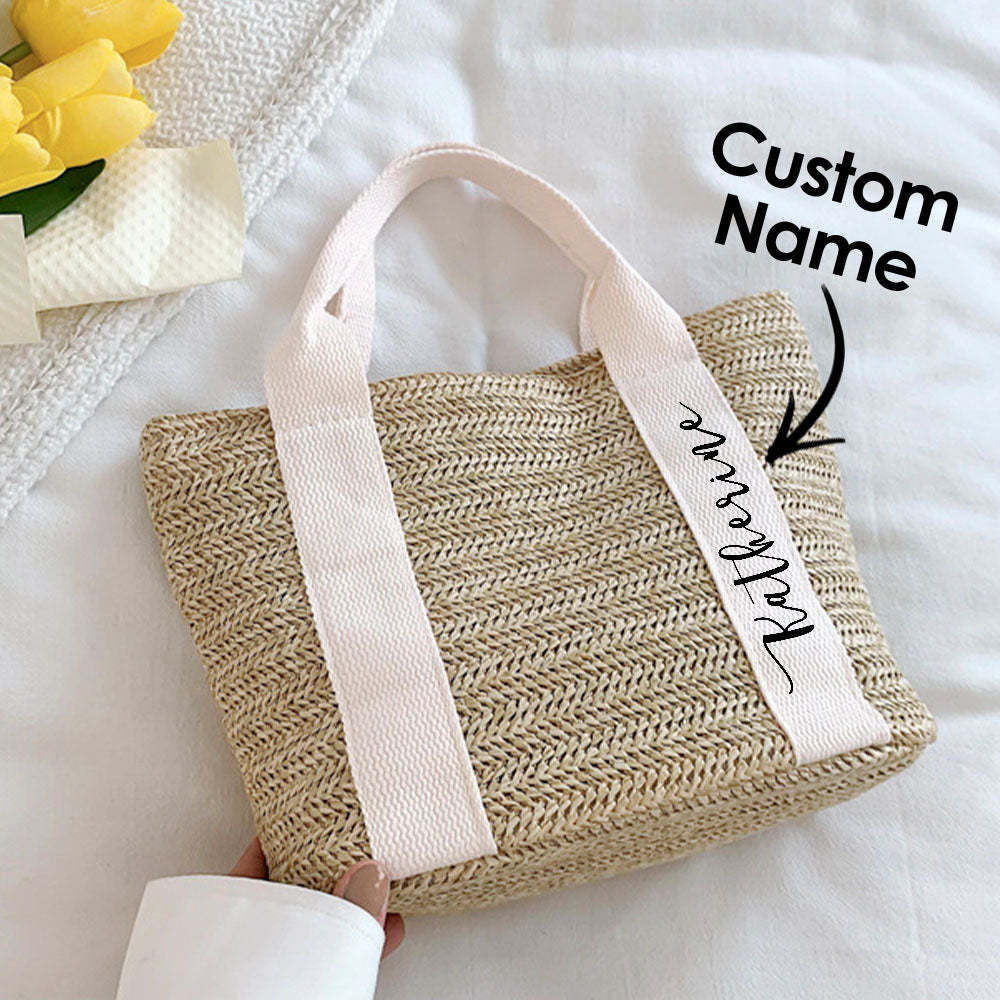Personalized Beach Straw Bags Custom Tote Bag Bridal Shower Bag Wedding Gift for Bridesmaid Bride - 