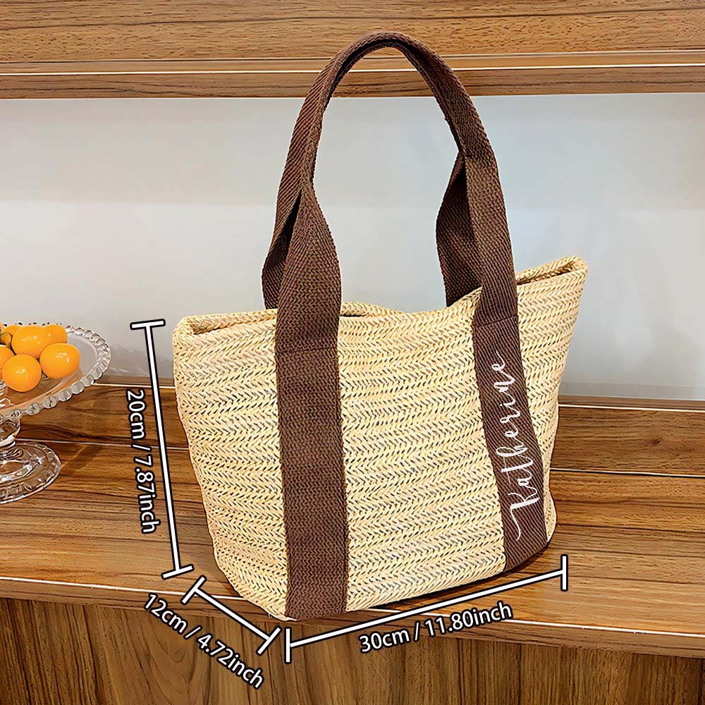 Personalized Beach Straw Bags Custom Tote Bag Bridal Shower Bag Wedding Gift for Bridesmaid Bride - 