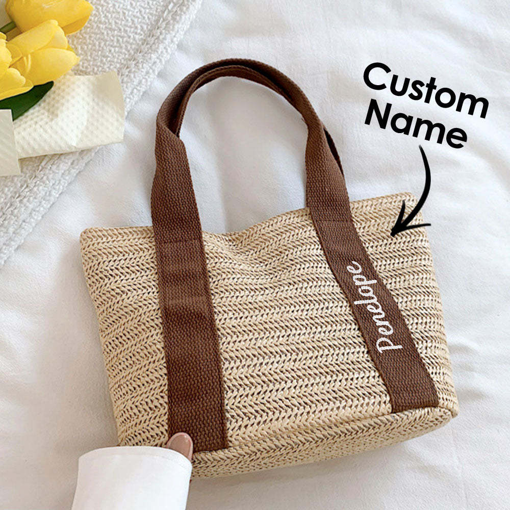 Personalized Beach Straw Bags Custom Tote Bag Bridal Shower Bag Wedding Gift for Bridesmaid Bride - 