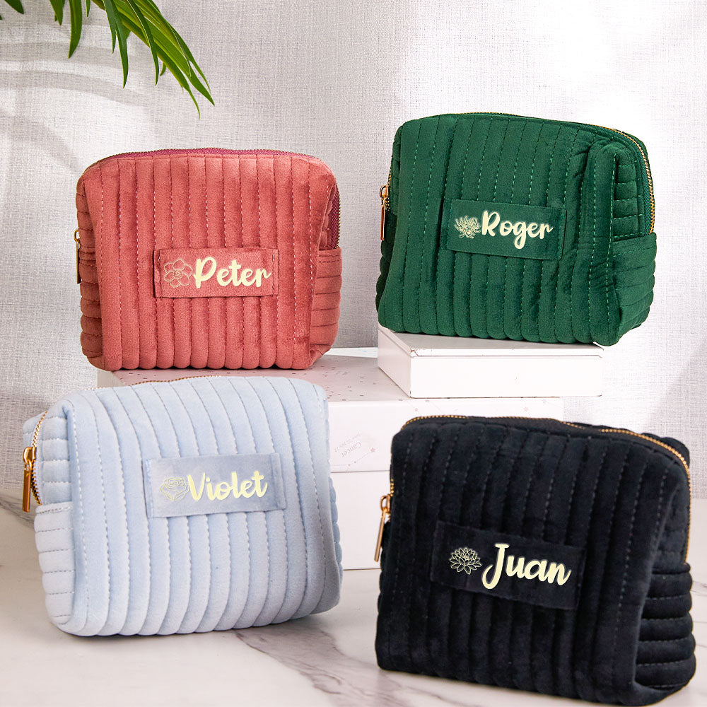 Custom Makeup Bag, Wedding Velvet Makeup Bag, Bride Makeup Bag, Bride Toiletry Bag, Bridesmaid Gifts, Cosmetic Bag,Wedding Gift,Gift for Her