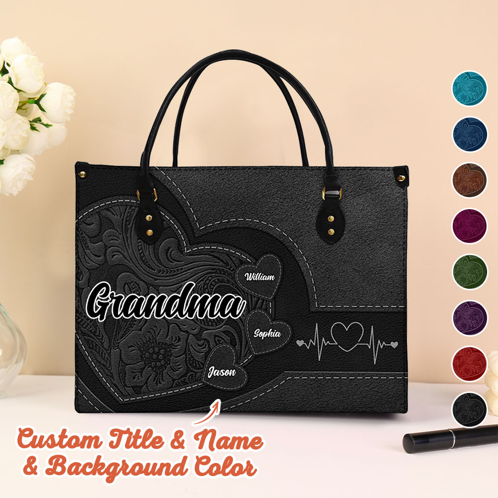 Personalized Leather Bag with Name Retro Large Tote Bag Mother's Day Gifts for Grandma Mom