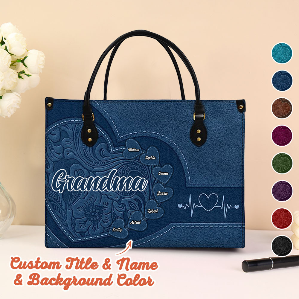 Personalized Leather Bag with Name Retro Large Tote Bag Mother's Day Gifts for Grandma Mom