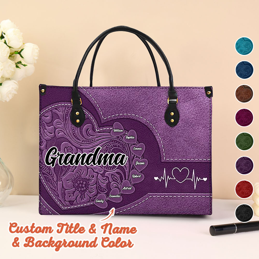 Personalized Leather Bag with Name Retro Large Tote Bag Mother's Day Gifts for Grandma Mom